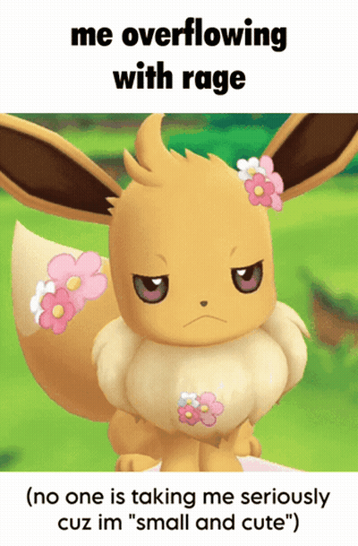 A Picture Of An Eevee With Flowers On Its Fur And A Caption That Says Me Overflowing With Rage GIF