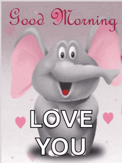 A Picture Of An Elephant With The Words " Good Morning Love You " On It GIF