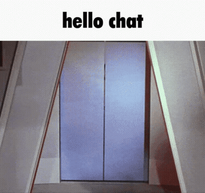 A Picture Of An Elevator With The Words Hello Chat On It GIF