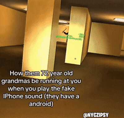 A Picture Of An Empty Room With The Caption How Them 72 Year Old Grandmas Be Running At You GIF