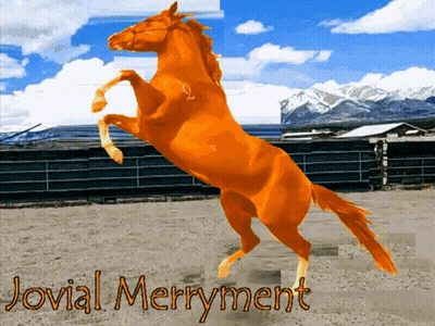 A Picture Of An Orange Horse With The Words Jovial Merryment GIF