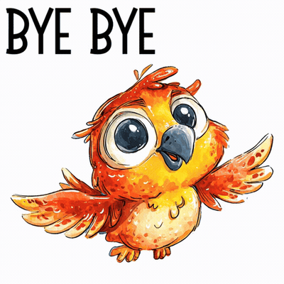 A Picture Of An Owl With The Words Bye Bye Above It GIF