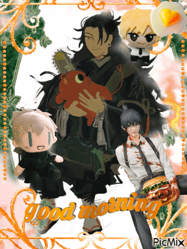 A Picture Of Anime Characters And The Words Good Morning GIF