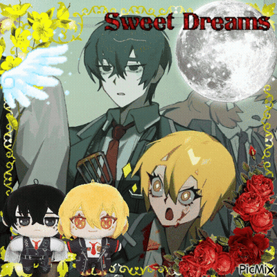A Picture Of Anime Characters With The Words Sweet Dreams Written Above Them GIF