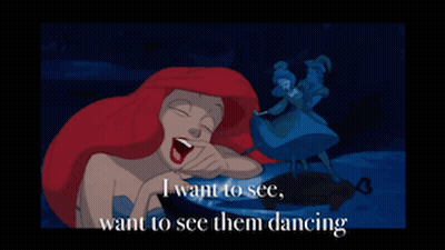 A Picture Of Ariel And Flounder From The Little Mermaid With The Words " Walking Around On Those What Do You Call Them " GIF