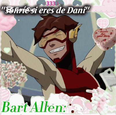 A Picture Of Bart Allen Is Surrounded By Pink Hearts GIF