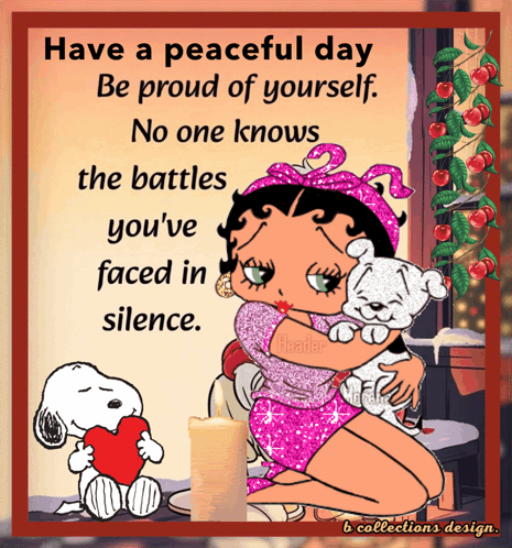 A Picture Of Betty Boop And Snoopy With A Quote About Being Proud Of Yourself GIF