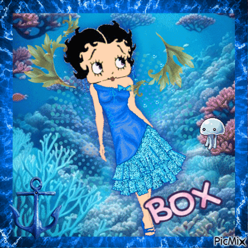 A Picture Of Betty Boop In The Ocean With The Word Box GIF