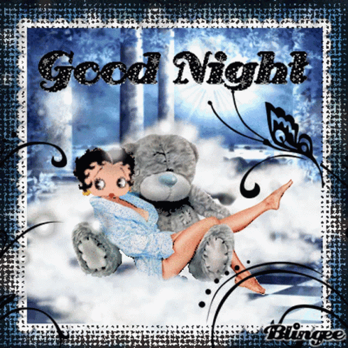 A Picture Of Betty Boop Laying On A Teddy Bear With The Words Good Night Written On It GIF
