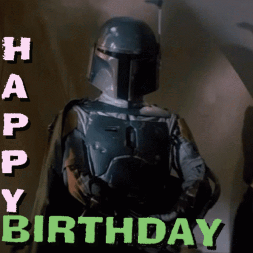 Boba Fett With Happy Birthday Text GIF