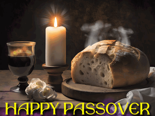 A Picture Of Bread And Wine With The Words Happy Passover GIF