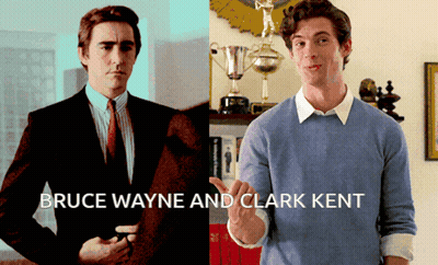 A Picture Of Bruce Wayne And Clark Kent Is Next To A Picture Of Clark Kent GIF