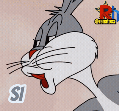 A Picture Of Bugs Bunny With A Sticker Saying Si GIF