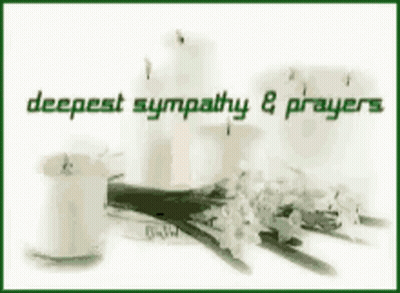 A Picture Of Candles And Flowers With The Words " Deepest Sympathy & Prayers " GIF
