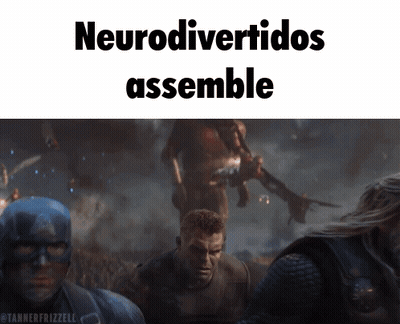 A Picture Of Captain America And Thor With The Words Neurodivertidos Assemble Below Them GIF