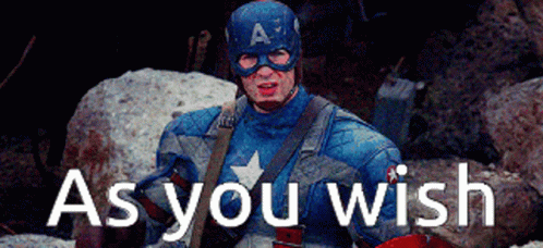 A Picture Of Captain America With The Words As You Wish GIF