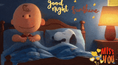 A Picture Of Charlie Brown And Snoopy Says Good Night GIF