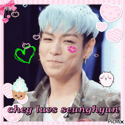 A Picture Of Chey Luws Seunghyun With A Pink Background GIF