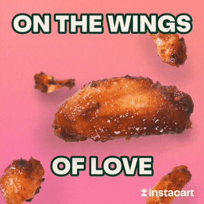 A Picture Of Chicken Wings With The Words On The Wings Of Love GIF