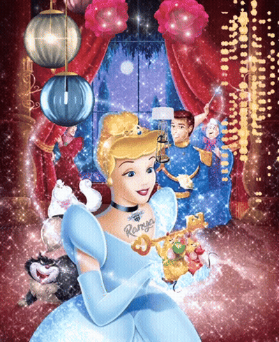 A Picture Of Cinderella With A Tattoo On Her Chest That Says ' Ranga ' GIF