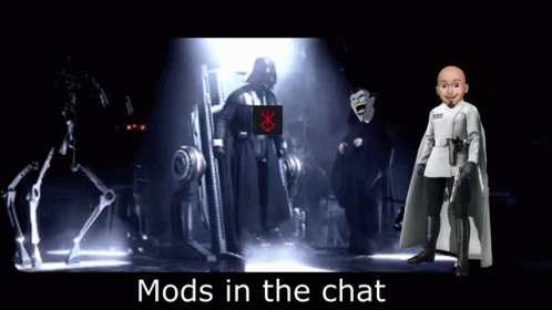 A Picture Of Darth Vader And A Cartoon Character With The Words Mods In The Chat GIF