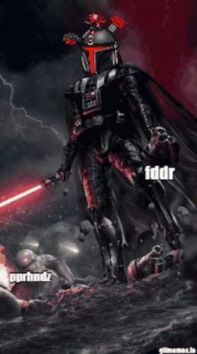 A Picture Of Darth Vader Holding A Lightsaber With The Words Fddr Written Below Him GIF