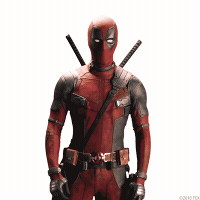 A Picture Of Deadpool From 2018 Fox Is Shown On A White Background GIF