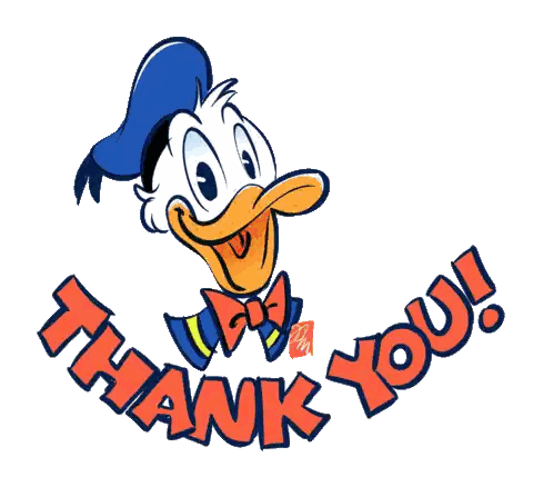 A Picture Of Donald Duck Giving A Thumbs Up And The Words Thank You Sticker