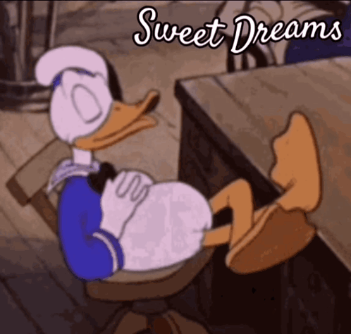 A Picture Of Donald Duck With The Words Sweet Dreams Written Below Him GIF