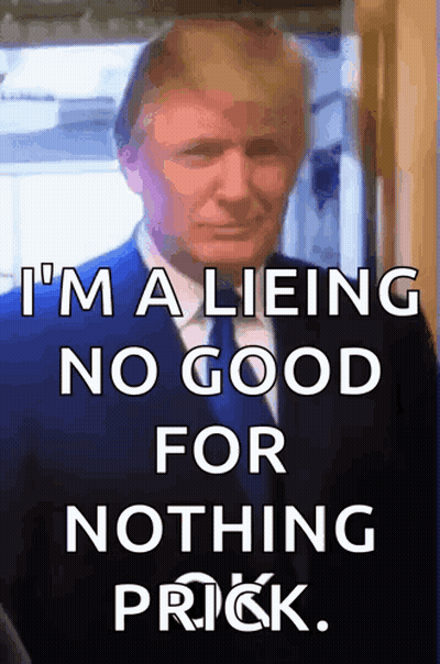 A Picture Of Donald Trump With A Caption That Says I 'M A Lieing No Good For Nothing Prick GIF