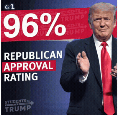 A Picture Of Donald Trump With The Words Republican Approval Rating On It GIF