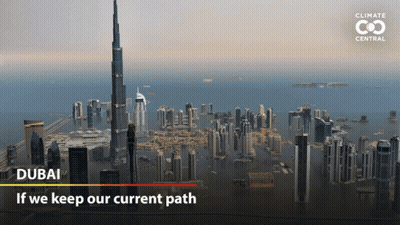 A Picture Of Dubai With The Words " If We Keep Our Current Path " Below It GIF