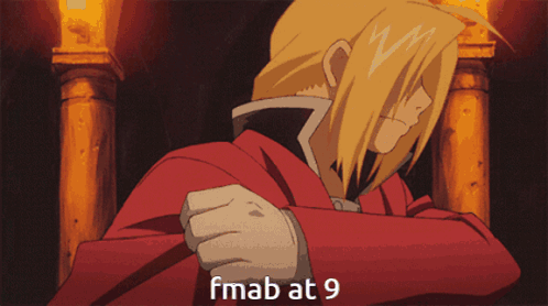 A Picture Of Edward From Fullmetal Alchemist With The Words Fmab At 9 GIF