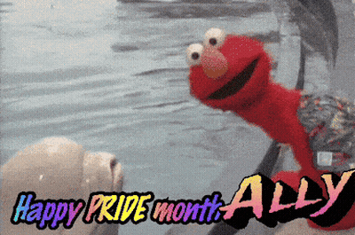 A Picture Of Elmo With The Words Happy Pride Month Ally On It GIF