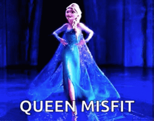 A Picture Of Elsa From Frozen With The Words Queen Misfit On The Bottom GIF