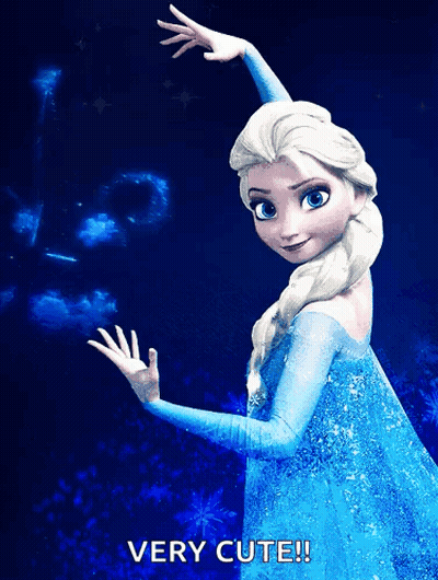 A Picture Of Elsa From Frozen With The Words " Very Cute " Below Her GIF
