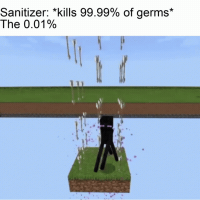A Picture Of Enderman In Minecraft With The Caption " Sanitizer Kills 99.99% Of Germs " GIF