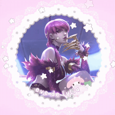 A Picture Of Eve De Lylia On A Pink Background With Stars GIF