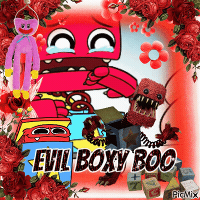 A Picture Of Evil Boxy Boo Is Surrounded By Roses GIF