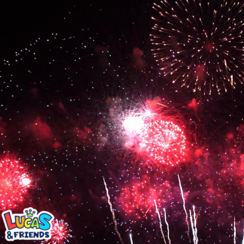 A Picture Of Fireworks With The Words Lucas & Friends In The Corner GIF