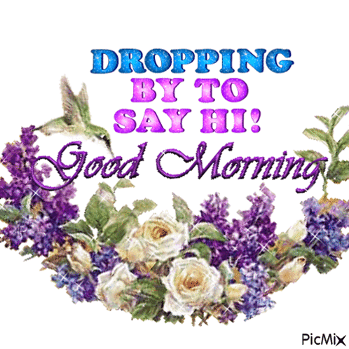A Picture Of Flowers And The Words Dropping By To Say Hi GIF
