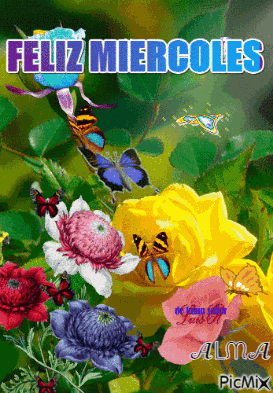A Picture Of Flowers With The Words Feliz Miercoles GIF
