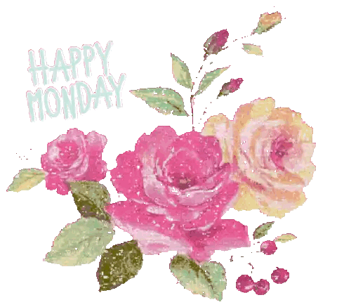 A Picture Of Flowers With The Words Happy Monday On It Sticker