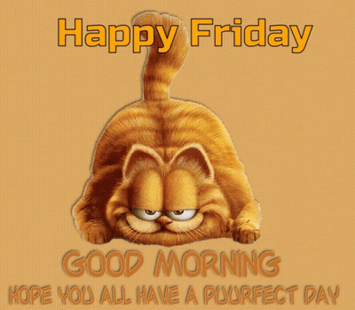 A Picture Of Garfield With The Words Happy Friday Good Morning Hope You All Have A Purfect Day GIF
