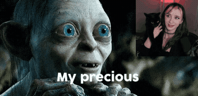 A Picture Of Gollum And A Picture Of A Woman With The Words My Precious On The Bottom GIF