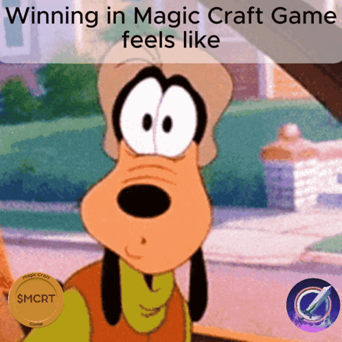 A Picture Of Goofy With The Words Winning In Magic Craft Game Feels Like At The Top GIF