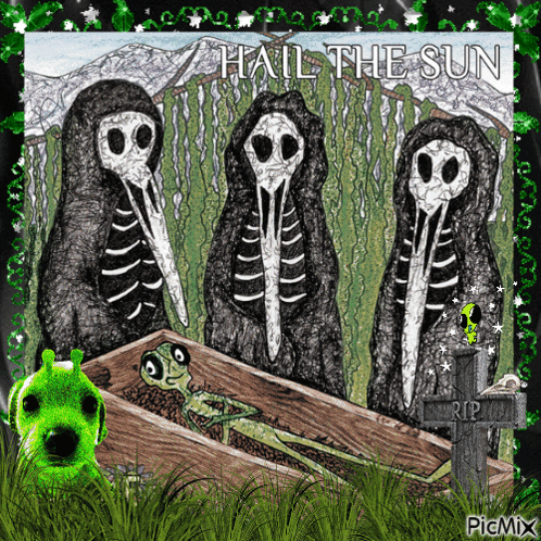 A Picture Of Grim Reapers With The Words Hail The Sun GIF