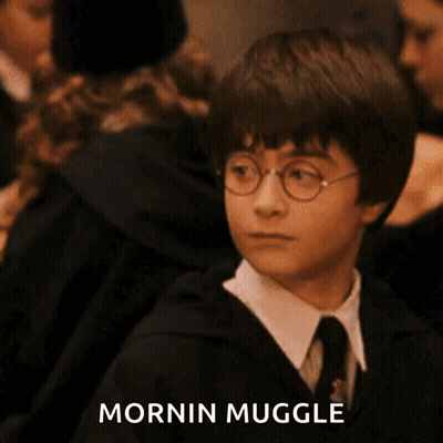 A Picture Of Harry Potter And The Word Mornin Muggle GIF