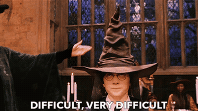 A Picture Of Harry Potter Wearing A Very Difficult Witch Hat GIF