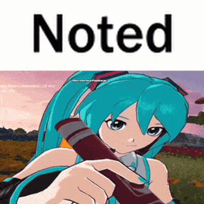 A Picture Of Hatsune Miku Holding A Guitar With The Words Noted Above Her GIF